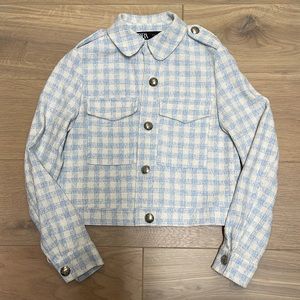 NWT Zara blue and white checkered jacket (size XS)